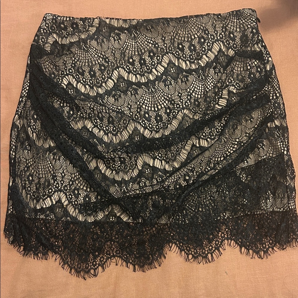 Free People Black Lace Mini Skirt